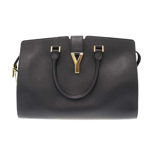 Yves Saint Laurent 2015 Y Cabas Tote Bag Medium FLY370696 Black Used MESC-0