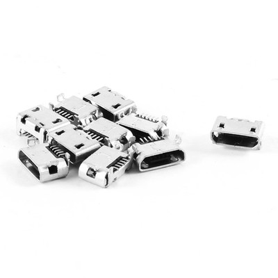 10 Pcs USB Standard Micro Type B Female Port 5 Pin, Metal Mini Angle Dip Jack So