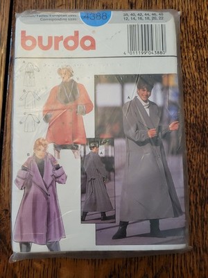 Misses Single or Double Breasted Coats 2 Lengths Burda Pattern 4388 Sizes 12-22