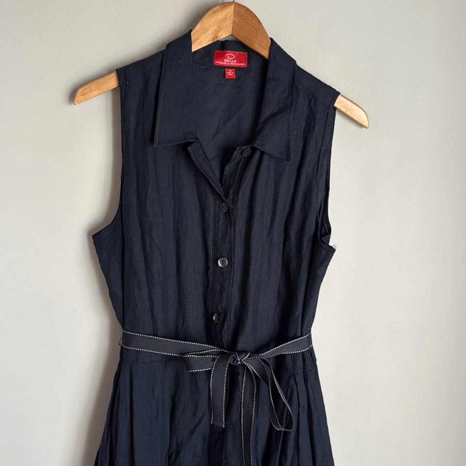 Vestido Oscar an Oscar De La Renta Lino Bordado Talla 14 Foto 4 de 4