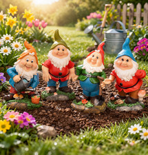 4 schöne Gartenzwerge lustige Gnome für Haus und Garten 18 cm Dekofiguren Zwerge