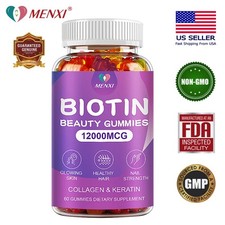 Biotin Collagen Gummies 10,000mcg for Hair Skin  Nails 60 Vegan Vitamin Support