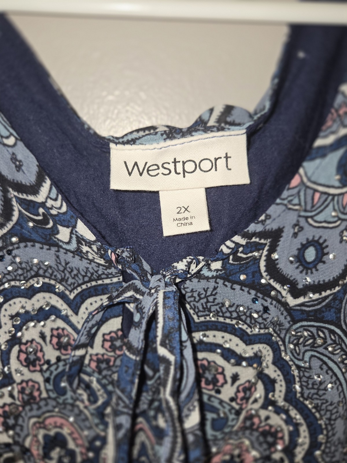 Westport Womens Blouse 2x Blue Peach White