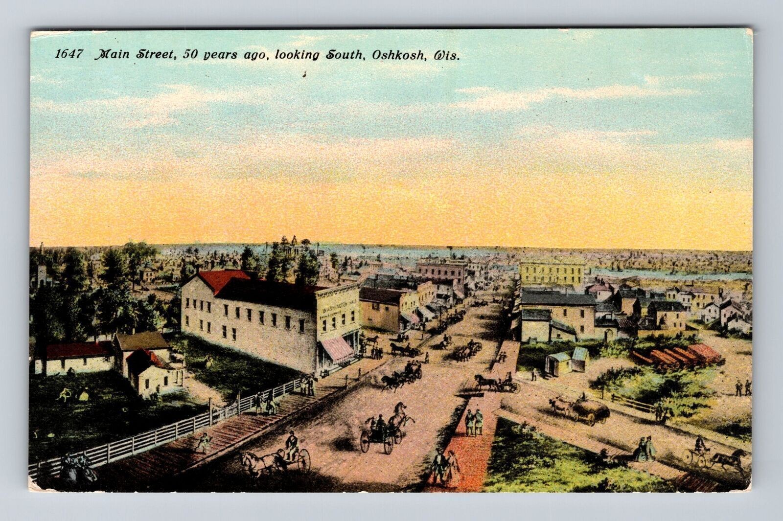Oshkosh WI-Wisconsin, Aerial Main Street, Souvenir, Vintage Postcard