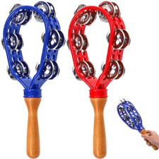 2 Pack 12" Tambourine for Adults, Double Row Metal Jingles Hand Held Tambouri...