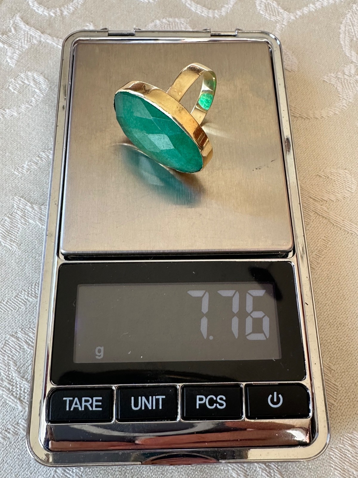 14k SOLID GOLD OVAL SOLITAIRE HUGE GREEN CHALCEDO… - image 11