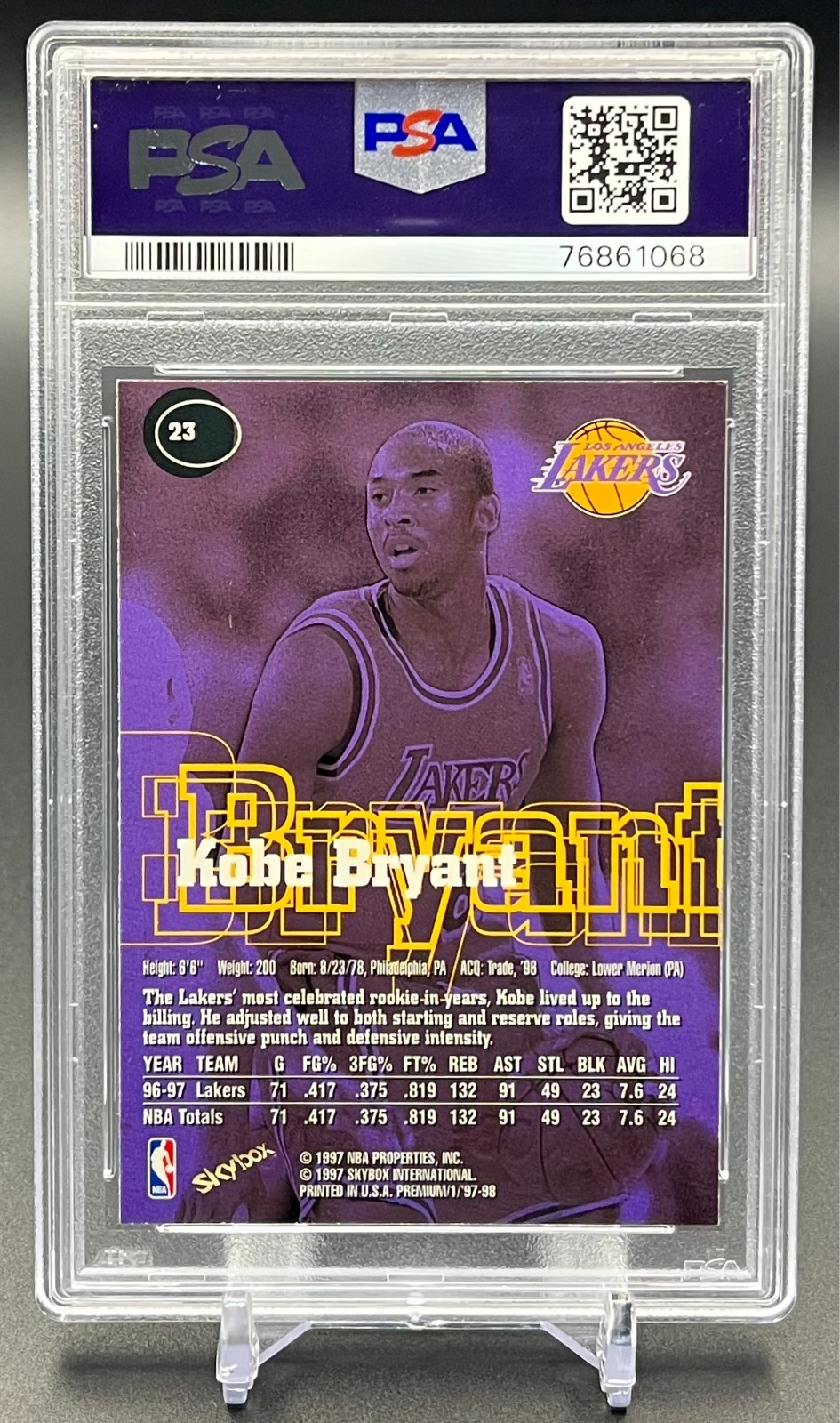 1997-98 SkyBox Premium Kobe Bryant #23 PSA 9 Mint Lakers view 2