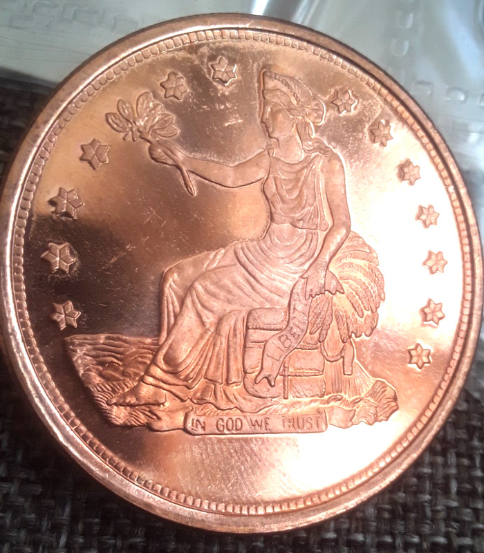 1 oz Seated liberty copper round