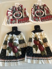 Set of 4 Cotton Hanging Kitchen Towels Crocheted Tops