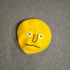 Yellow Knit Face Beret Hat Embroidered Novelty Beanie Slouchy Cap Fun