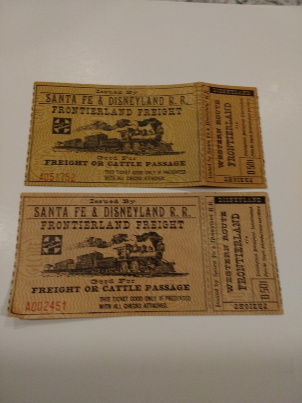 1950's Santa Fe & Disneyland Rail Road Western Route Frontierland 2 Ticket Stubs
