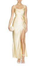 Runaway The Label Havanna Butter Yellow Satin Maxi Gown High Slit REVOLVE - S
