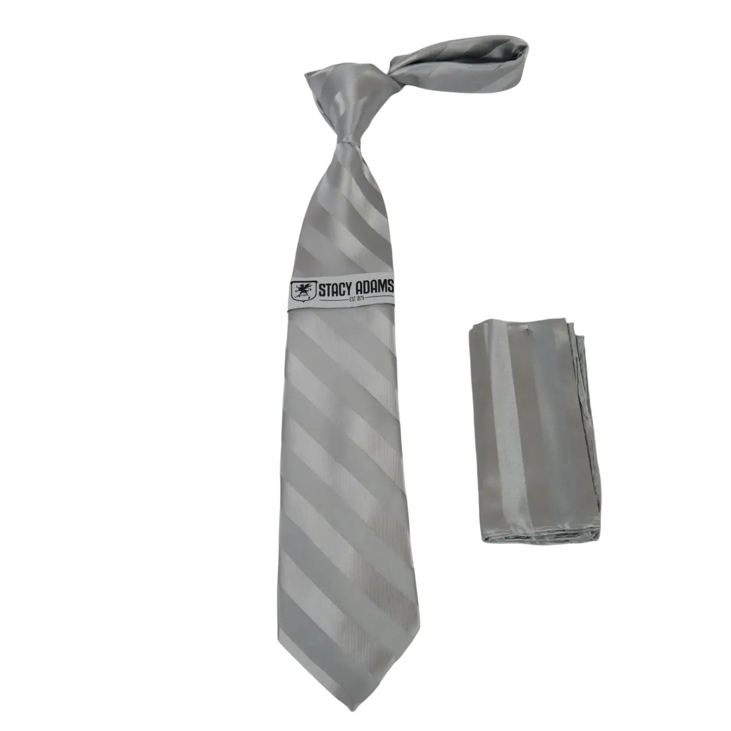 Mens Stacy Adams Tie and Hankie Set Fancy Woven Silky Satin SAT93 Silver 6090₽
