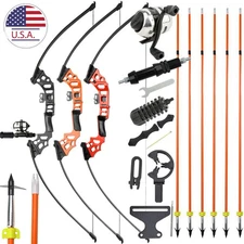 Archery Bowfishing Kit 40lbs Recurve Bow Fishing Hunting Arrow Reel Straight Bow