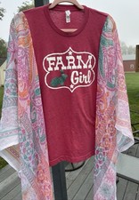 Farm Girl Upcycled Poncho T-shirt Boho Top Size S One Size Fits Most 38  X 25” L