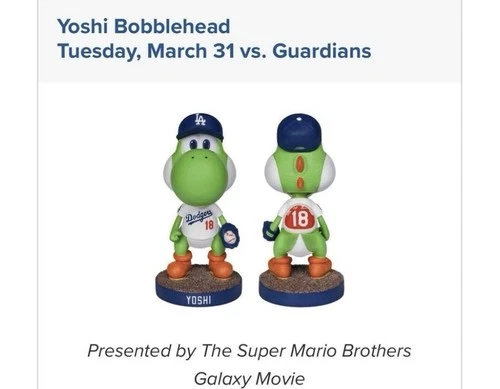 2026 YOSHI Bobblehead SUPER MARIO NINTENDO SGA  Dodgers SGA 3/31/26 NEW Preorder