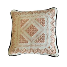 HARDANGER Embroidery Pillow Peach On Ivory Velvet Back Exquisite Vintage