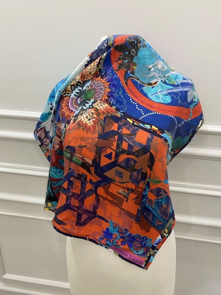 S1#Christian Lacroix bufanda de seda multicolor 26/25 pulgadas Foto 3 de 4
