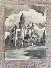 Quadro acquerello inchiostro nero Joel Cabrera vintage Guadalajara Messico