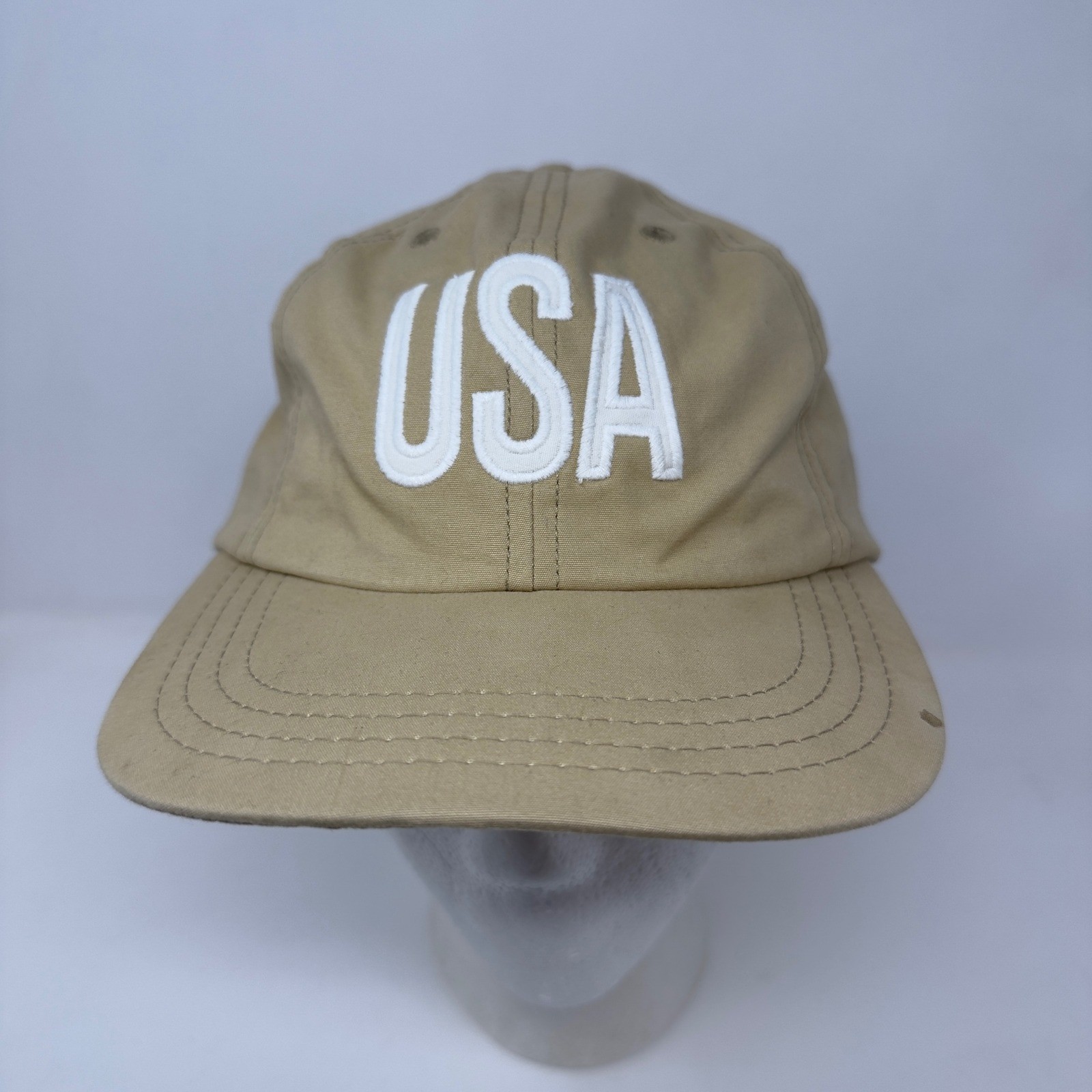 Rare Vintage Polo Sport Ralph Lauren USA Logo Tan Hat Cap Buckle Back Strap