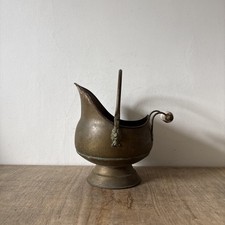 Vintage Rustic Brass Coal Ash Scuttle Bucket Lion Head Delft Blue Handle Planter