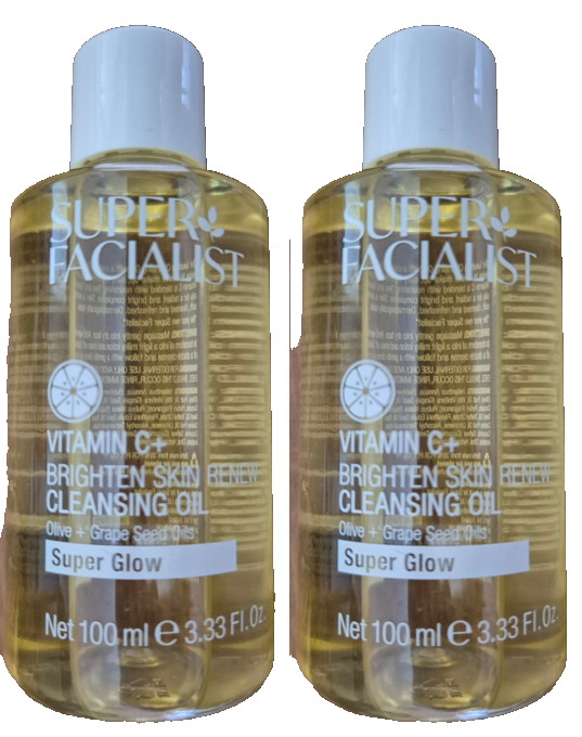 2 x Super Facialist Vitamin C+, Brighten Skin Renew Cleansing Oil 200ml, FREE PP