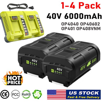 #ad 6.0Ah Battery 40 Volt for Ryobi 40V Lithium OP40602 Battery with LED Charger $115.98