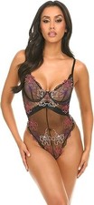 OH LA LA CHERI PARIS WOMEN'S UNLINED UNDERWIRE TEDDY, BLACK, LARGE, NWOT