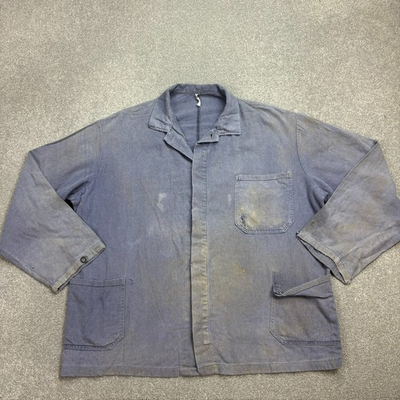 #ad French Jacket Adult Large Blue VINTAGE Faded Utility Workwear Military Chore Men $84.51