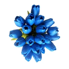 20 Heads Artificial Tulip Bouquet Deep Blue PU Real Touch Flowers Wedding
