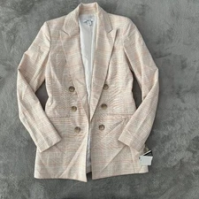 NWT Bar III Plaid Double Breasted Open Front Long Blazer Jacket Women's XXS