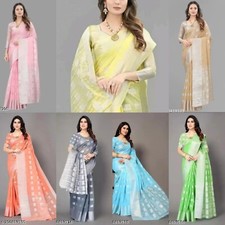 Women's Zari Woven Linen Saree with Running Blouse