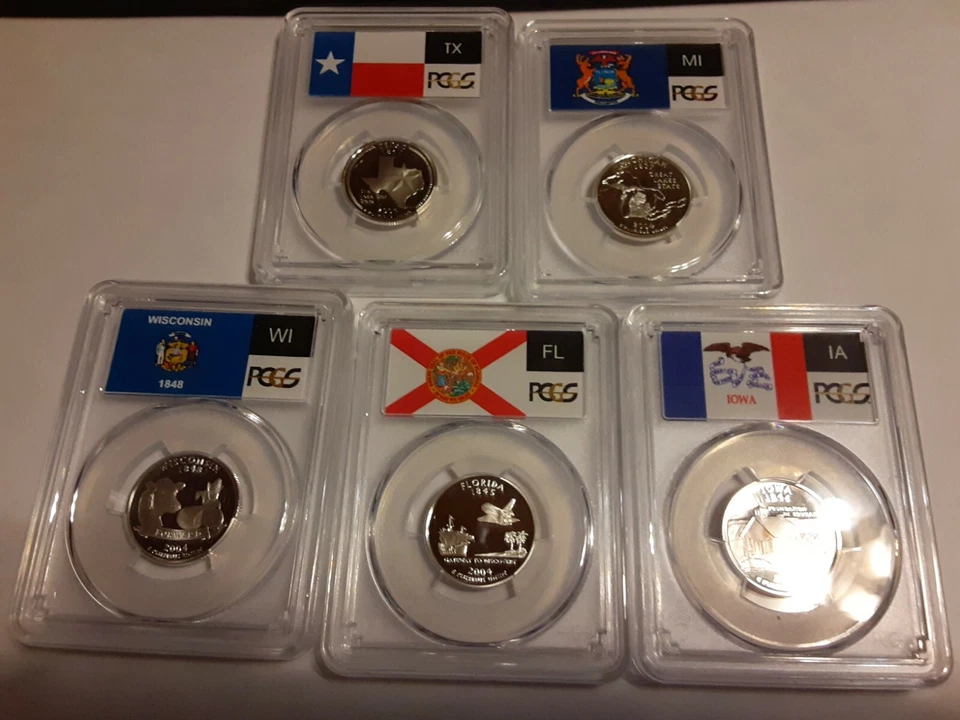 2004 S SILVER SET OF 5 STATE QUARTER PROOFS PCGS PR69DCAM - Image 3 of 4