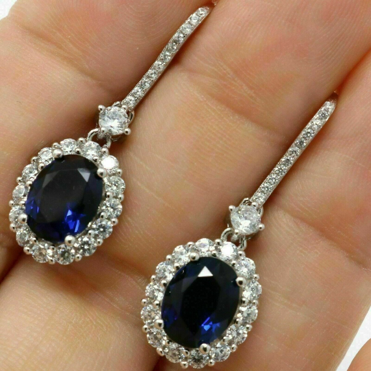 925 Sterling Silver 3.0 Ct Oval Cut Simulated Blue Sapphire  display picture 1