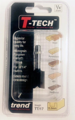 Trend T-Tech 1/4" TT/17 15.9mm Straight Wood Router Cutter Bit