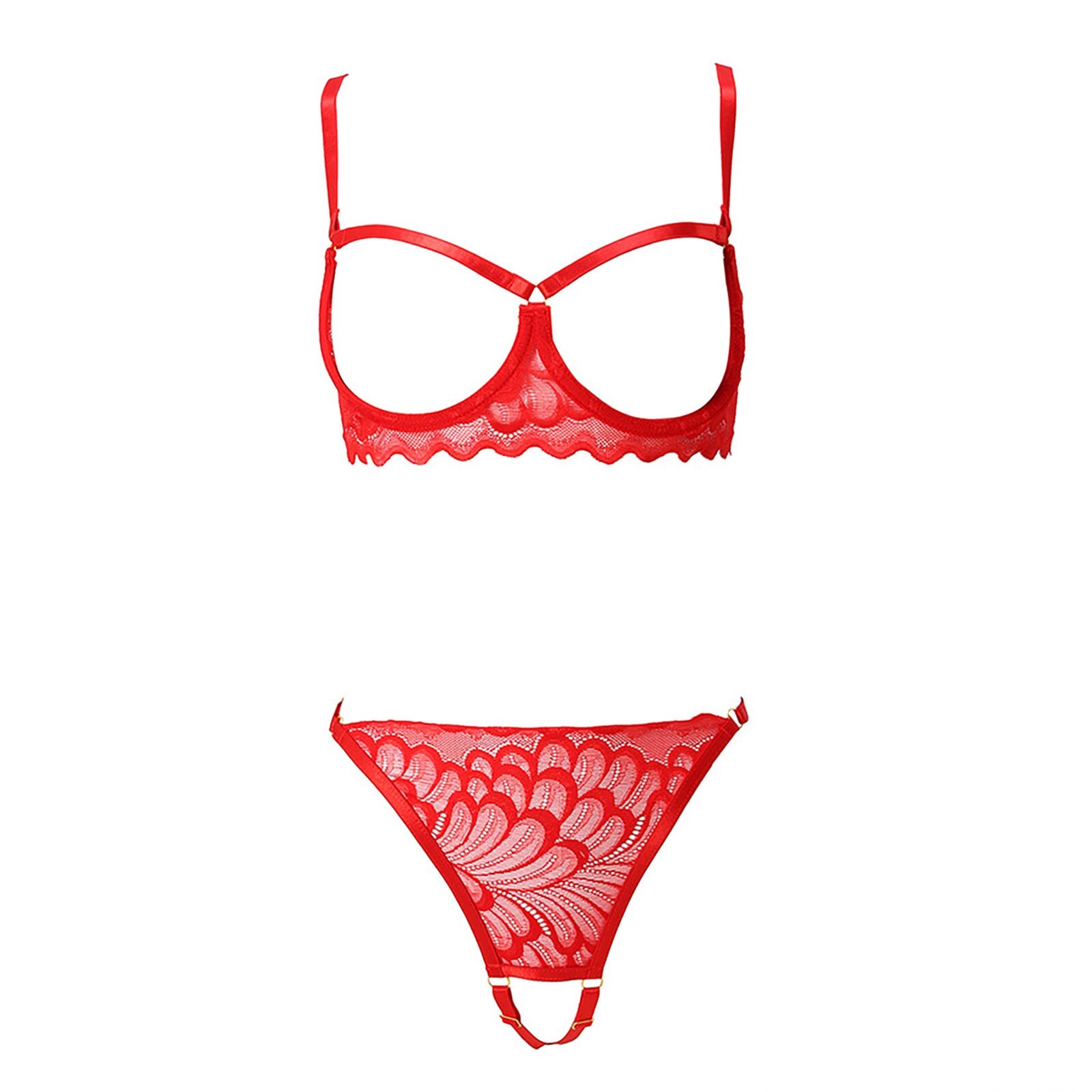 Sexy Underwire Floral Lace Sheer Lingerie Set For Women See Through Bra And