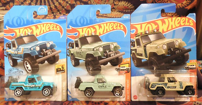 Hot Wheels 3 '67 JEEPSTER COMMANDO '19 New Model Turquoise, '20 Blue & '23 Tan