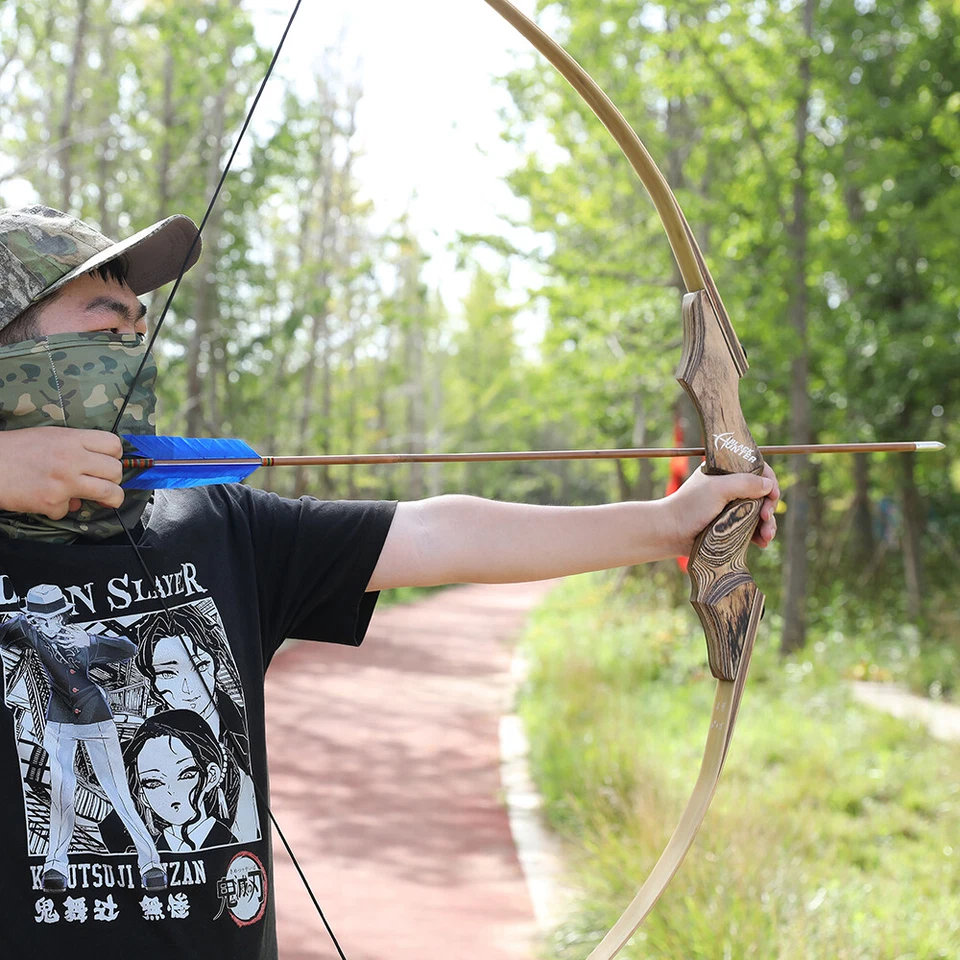 60'' Takedown Recurve Bow 20-60lbs Wooden Handle Hunting Archery LH RH - Image 3 of 4