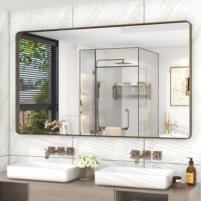 Large Brushed Bronze Bathroom Mirror, 55x30, Anti-Rust & Shatterproof Design