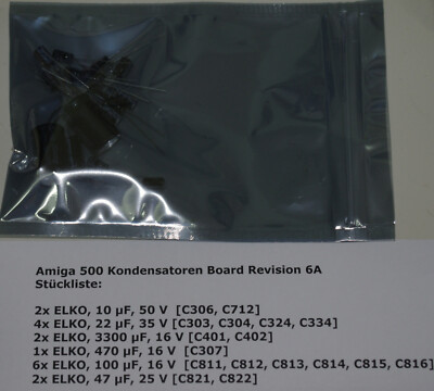 AMIGA 500 Rev.6a Recap Kit - Kondensatoren Set - Elko Austausch Kit
