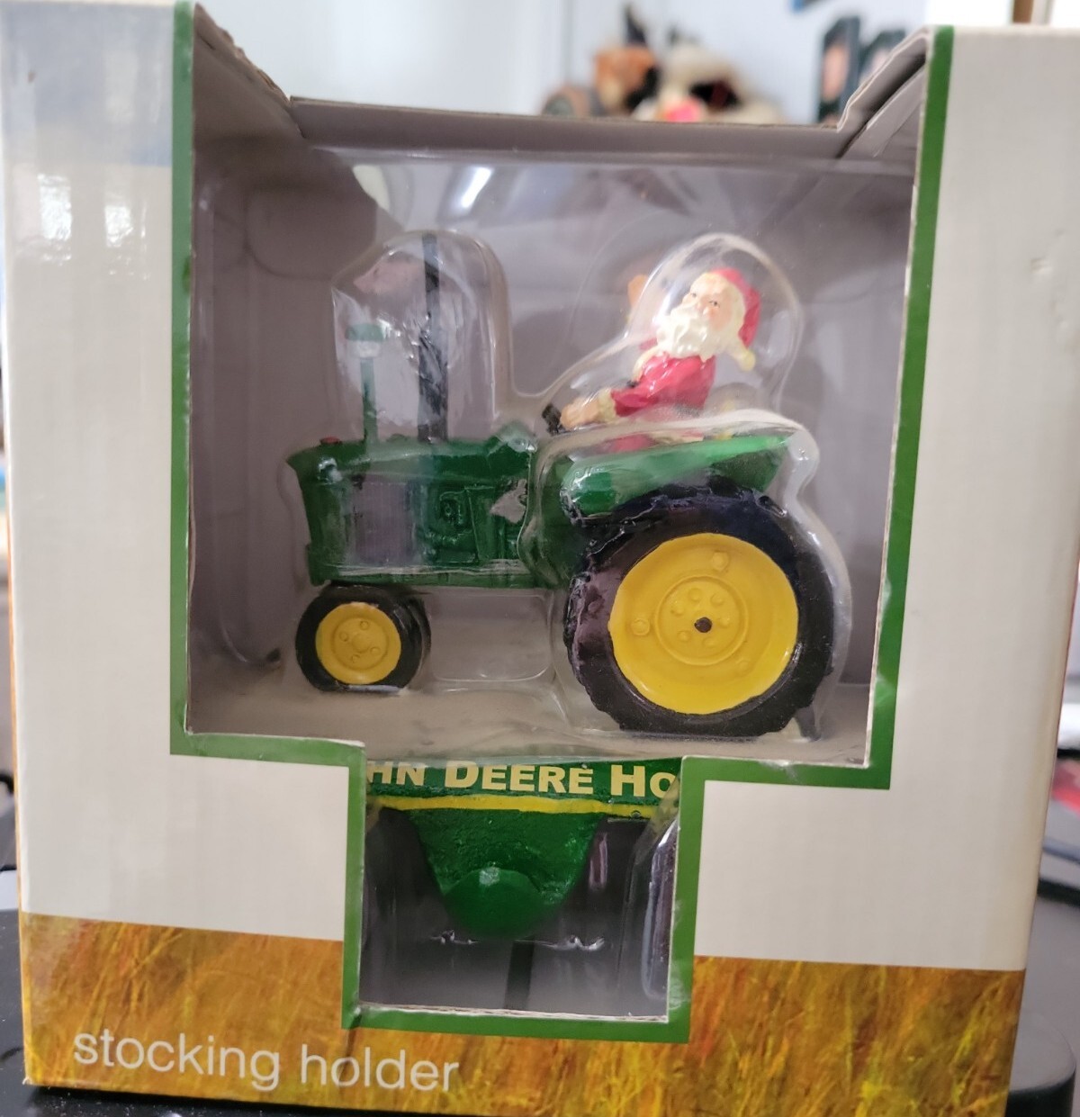 JOHN DEERE Holiday Christmas STOCKING HOLDER, Cast Iron Santa On A