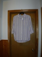 Long Sleeve Button front Shirt Blouse size MD,Gap Muti Striped 55 linen 45 cot