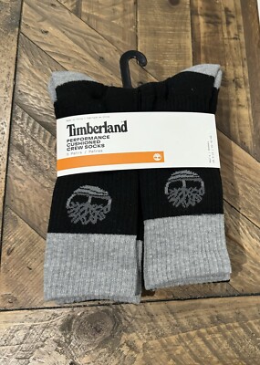 Timberland Mens 5 Pair Performance Cushioned Crew Socks Shoe Size 9-12 Black New