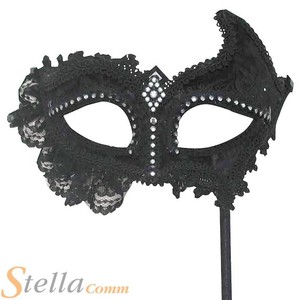 Encaje Negro Baile De Mascaras Antifaz En Varilla Mujer Accesorio Para Disfraz Ebay