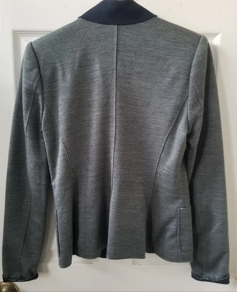 Chaqueta Blazer Jersey Gris Vintage Para Mujer Cuello Azul Marino, Puños, Forro S Foto 4 de 4