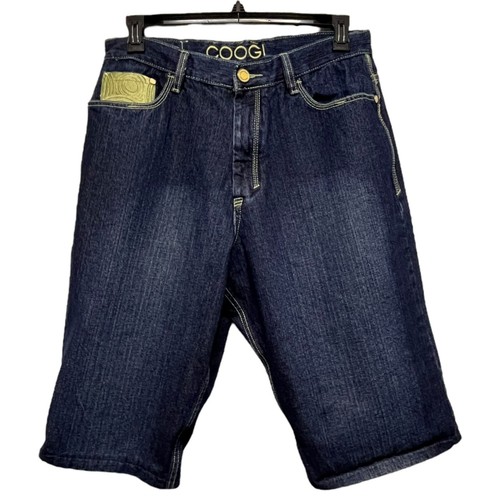Vintage COOGI Denim Baggy Jean Shorts Jorts Embroidered Pockets Size 38 Y2K - Picture 2 of 12