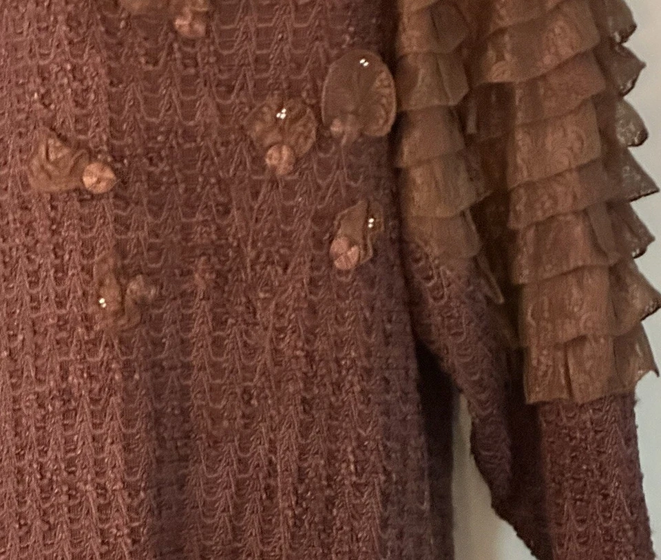 Vtg Mariorita Sweater Dress Tiered Lace Ruffles Puff Sleeves Avant-Guard Italy - Image 3 of 4