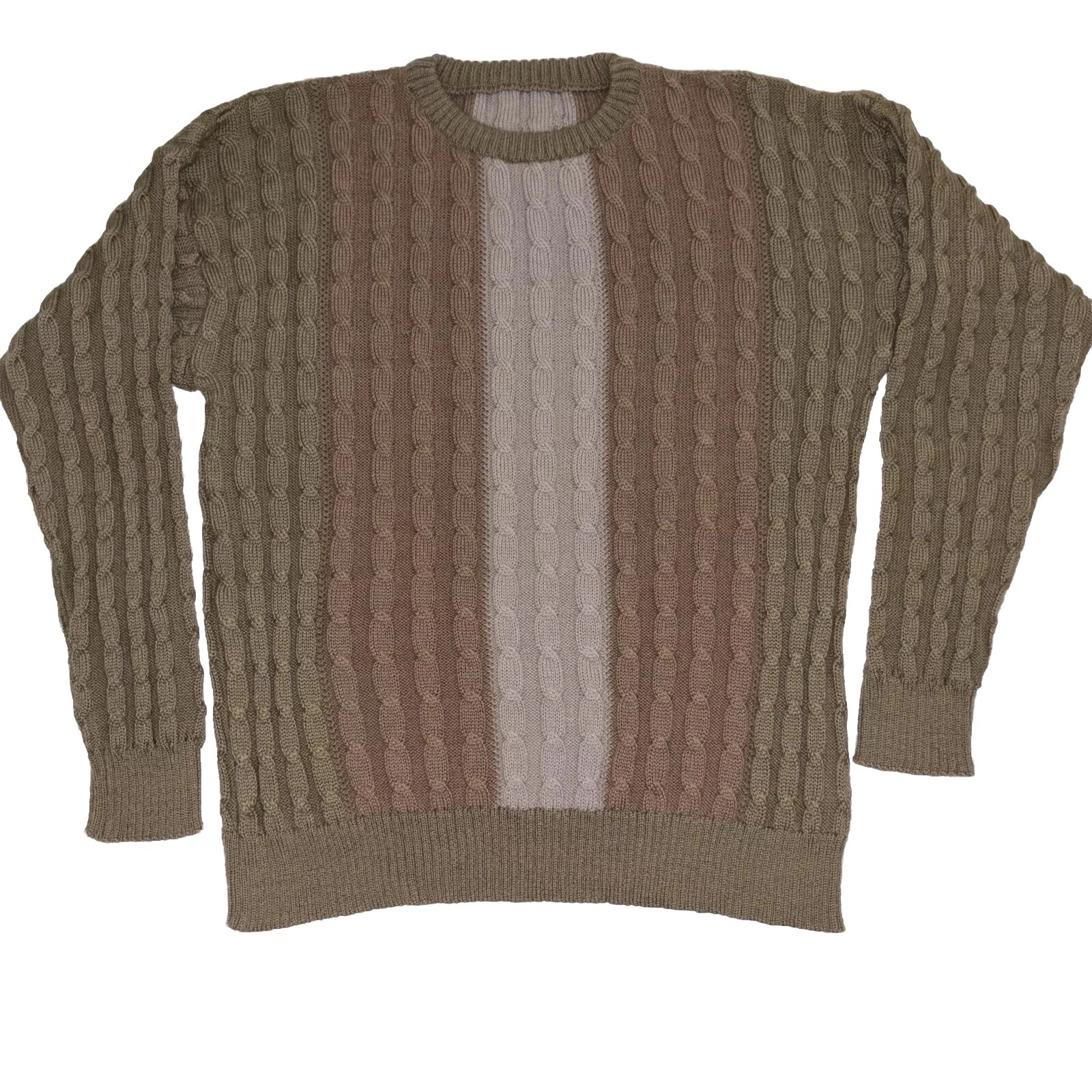 Mens Vintage Cable Knit Sweater Pure New Wool Sz 52 Germany Color Block Olive