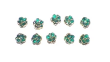 TEN (10) VINTAGE AUSTRIAN CRYSTAL BUTTON COVERS GREEN & GOLDTONE