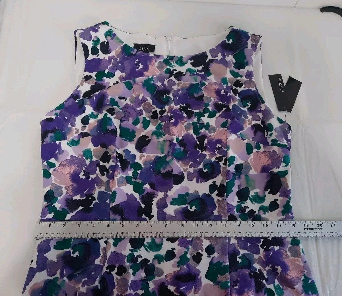 Abito tubino donna ALYX nuovo taglia 16 viola floreale sfoderato cerniera nascosta